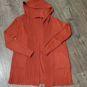 Cyrus Open-Front Hooded Cardigan in Terracotta